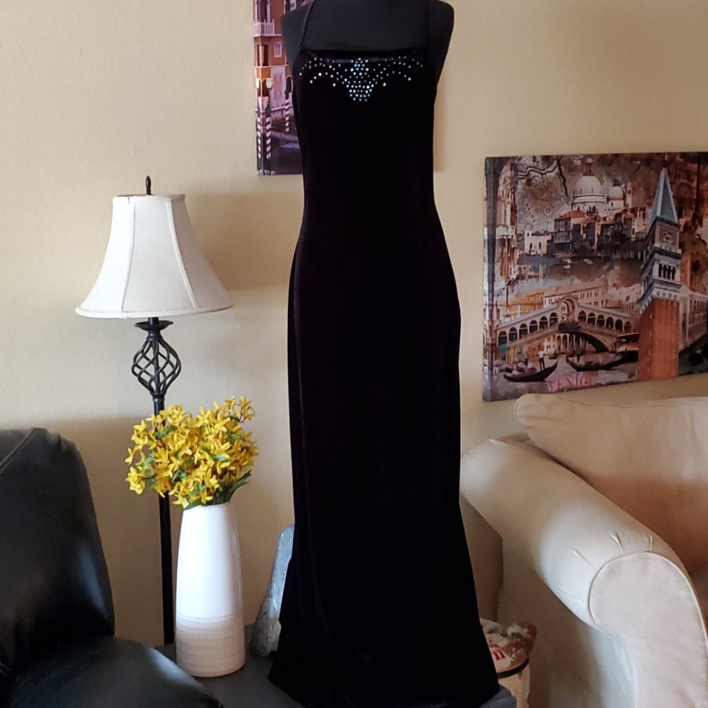Black velvet long formal dress
